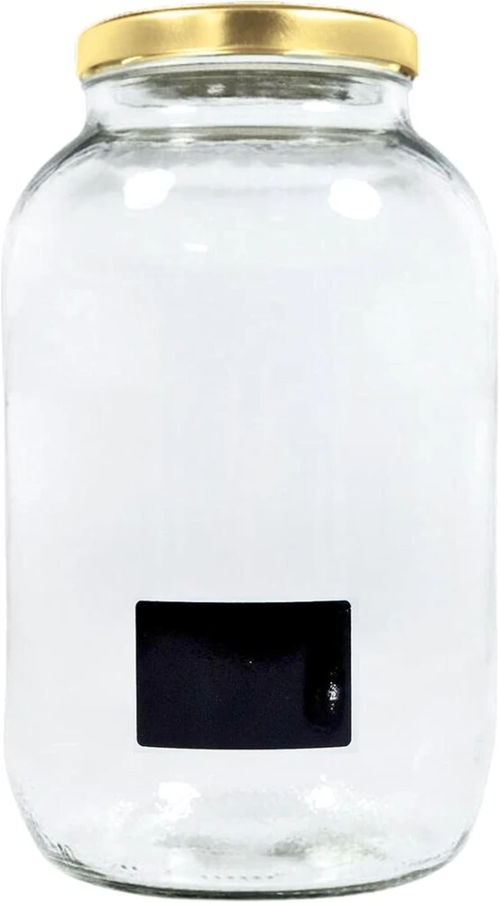 Viva Haushaltswaren Xl stiklainis konservavimui 3400 ml su užsukamu dangteliu, stiklainis laikymui, stiklainis su užrašoma etikete