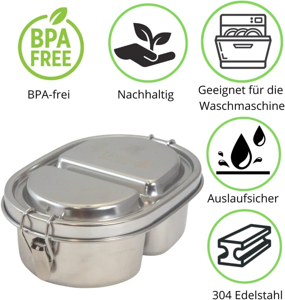 Viwanda Bambino Hotzenbox 500 ml nerūdijančio plieno priešpiečių dėžutė | Premium | Sandari 2 skyrių / be plastiko, tvari | Priešpiečių dėžutė, priešpiečių dėžutė darželiui, pirma mokyklos diena