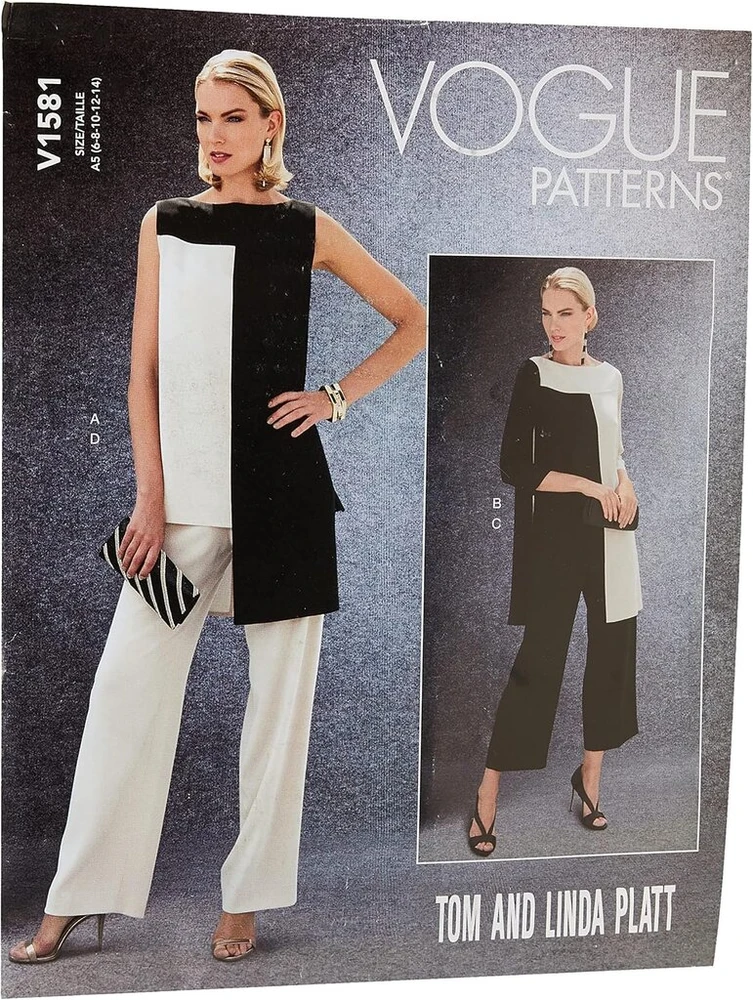 Vogue Patterns 1581 A5, tunika ir kelnės, dydžiai 6-14, Tissue įvairiaspalvis, 20 x 0.5 x 25 cm