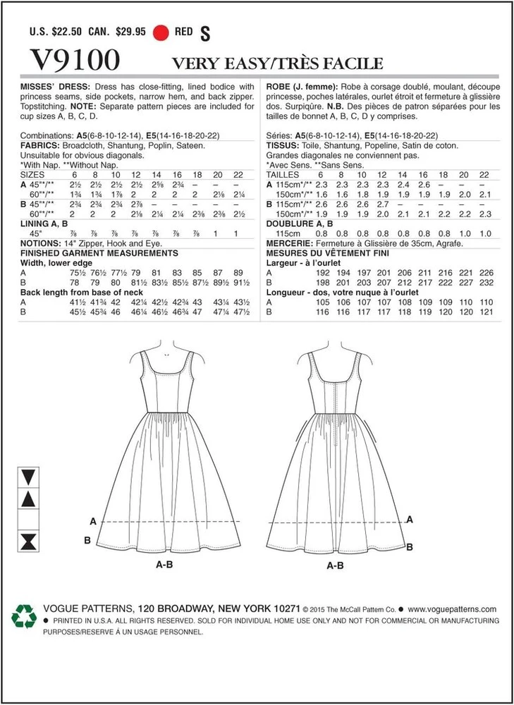 Vogue Patterns 9100 A5 dydžiai 6/8/10/12/14 suknelė