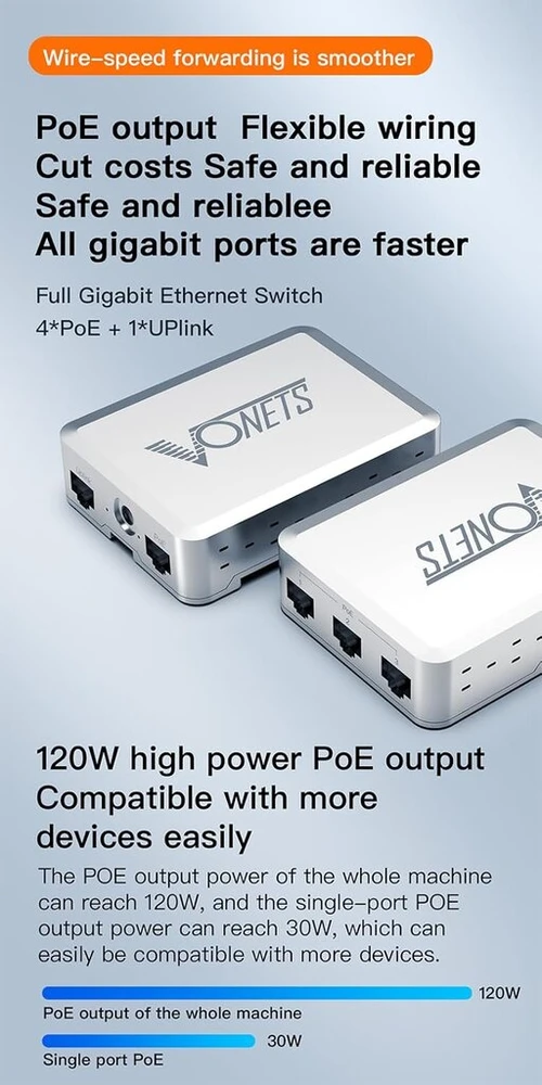 Vonets pramoninis 5 prievadų Poe Gigabitinis jungiklis Gigabit Ethernet tinklo jungiklis Ethernet Rj45 skirstytuvas 10/100/1000m 4 Poe +1 Uplink Plug & Play metalinis dizainas universalus tinklo įrenginiams Vsp500