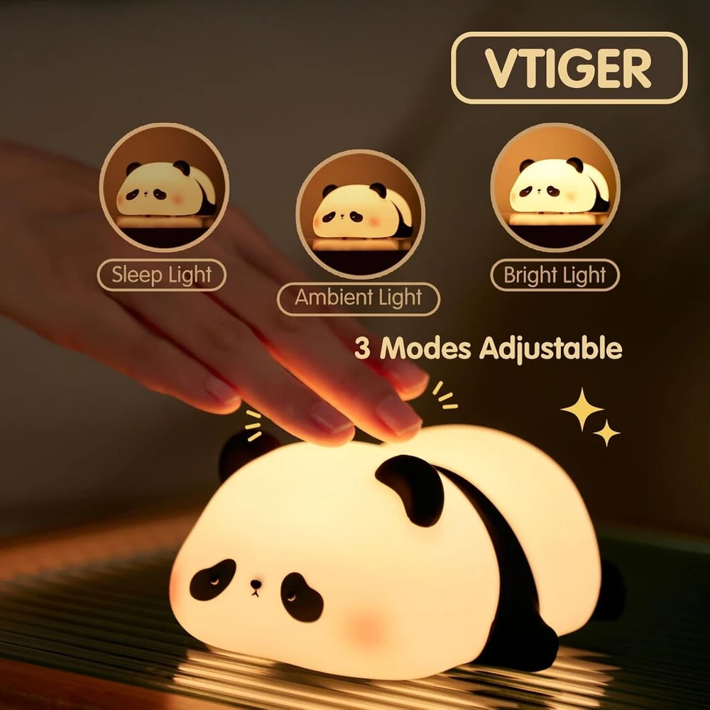 Vtiger Panda vaikiška naktinė lemputė, Usb įkraunama Led jutiklinė slaugos lemputė, naktinė lempa, pritemdoma silikoninė miela šilta šviesa, laikmatis, vaiko kambario jutiklinis naktinis staliukas, dovana vaikams kūdikiui