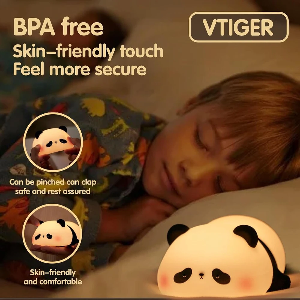 Vtiger Panda vaikiška naktinė lemputė, Usb įkraunama Led jutiklinė slaugos lemputė, naktinė lempa, pritemdoma silikoninė miela šilta šviesa, laikmatis, vaiko kambario jutiklinis naktinis staliukas, dovana vaikams kūdikiui
