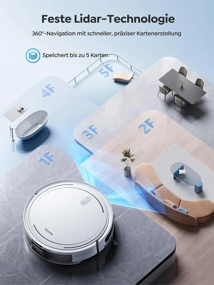 Vyzzle robotas dulkių siurblys su valymo funkcija, itin plonas robotas dulkių siurblys su lds navigacija, 5000pa dulkių siurblys robotas d10, programėlė/alexa, idealiai tinka naminių gyvūnų plaukams, kilimams, kietoms grindims