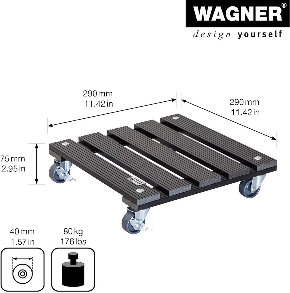 Wagner augalų riedėjimo platforma - wpc - medžio plastiko kompozitas, atsparus oro sąlygoms, charcoal spalvos
