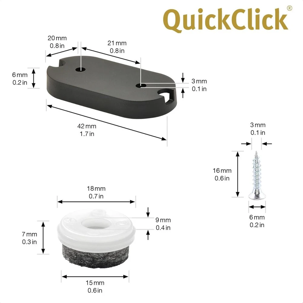Wagner Quickclick slydimo padukai – 4 vnt., prisukami / Ultrasoft, 42 x 20 mm