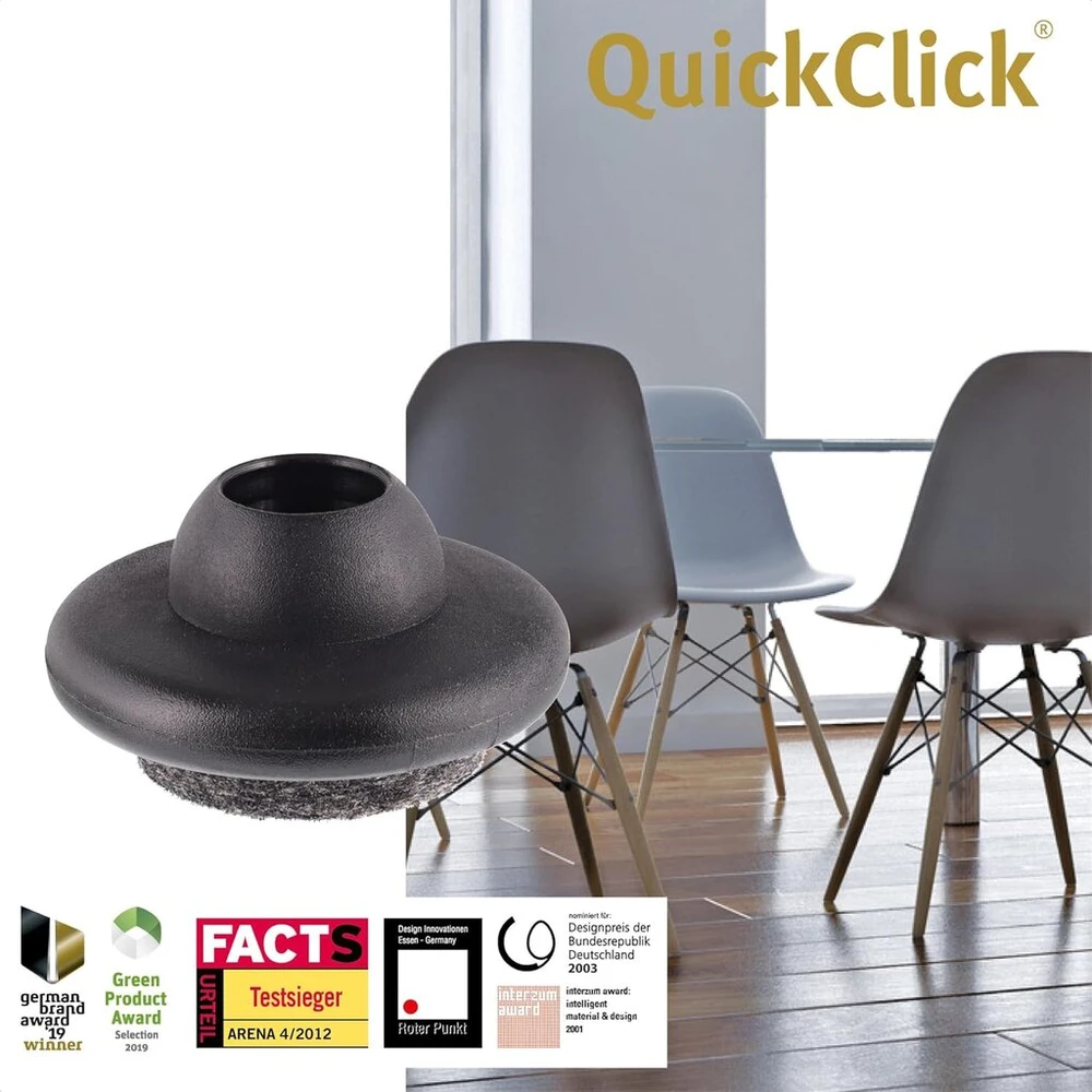 Wagner Quickclick® Veltinio Padėkliukai Kėdžių Kojelėms, 4 Vnt. Tvirtinimo Rinkinys – 4 x Pagrindas + 4 x Keičiami Slydimo Įdėklai – Vilnos Veltinis Ultrasoft – Skersmuo 20 Vitra Kėdėms Dsr Dar Dkr – Pagaminta Vokietijoje