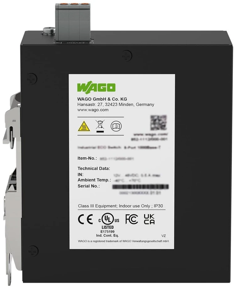 Wago Industrial Eco Switch 852-1112/000-001 | su 8 ethernet prievadais 10/100/1000 mbps automatinis derinimas ir diagnostikos šviesos diodai priekyje, palaiko iki 8000 absoliučių mac adresų