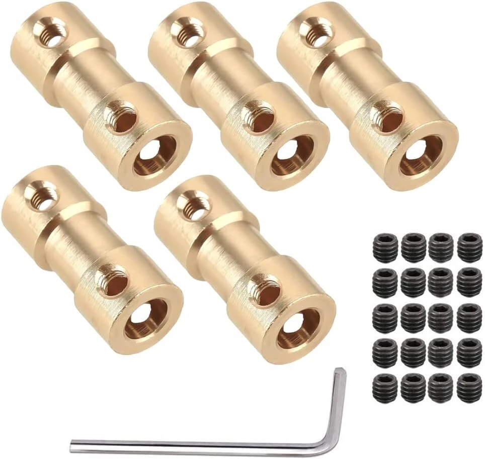Wangcl 5vnt. žalvarinis veleno movos adapteris 5mm-5mm su varžtais Rc automobiliui lėktuvui valties varikliui