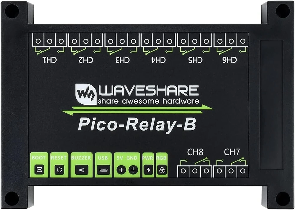 Waveshare pramoninis 8 kanalų relės modulis, skirtas Raspberry Pi Pico, maitinimo šaltinio izoliacija, fotoporos izoliacija