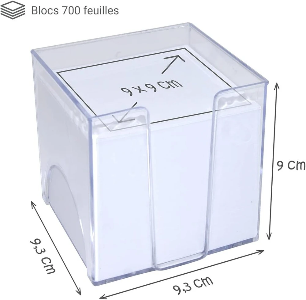 Waytex 931150 memo bloknotas su 700 baltų lapelių 9 x 9 cm su skaidriu plastikiniu laikikliu