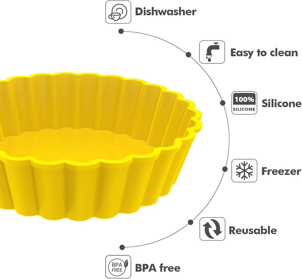 Webake silikoninės mini tartaletės formelės 8 vnt. 10 cm tartaletėms, kišo formelės, mažos apvalios tortų formelės tartaletėms, kišams, pyragams