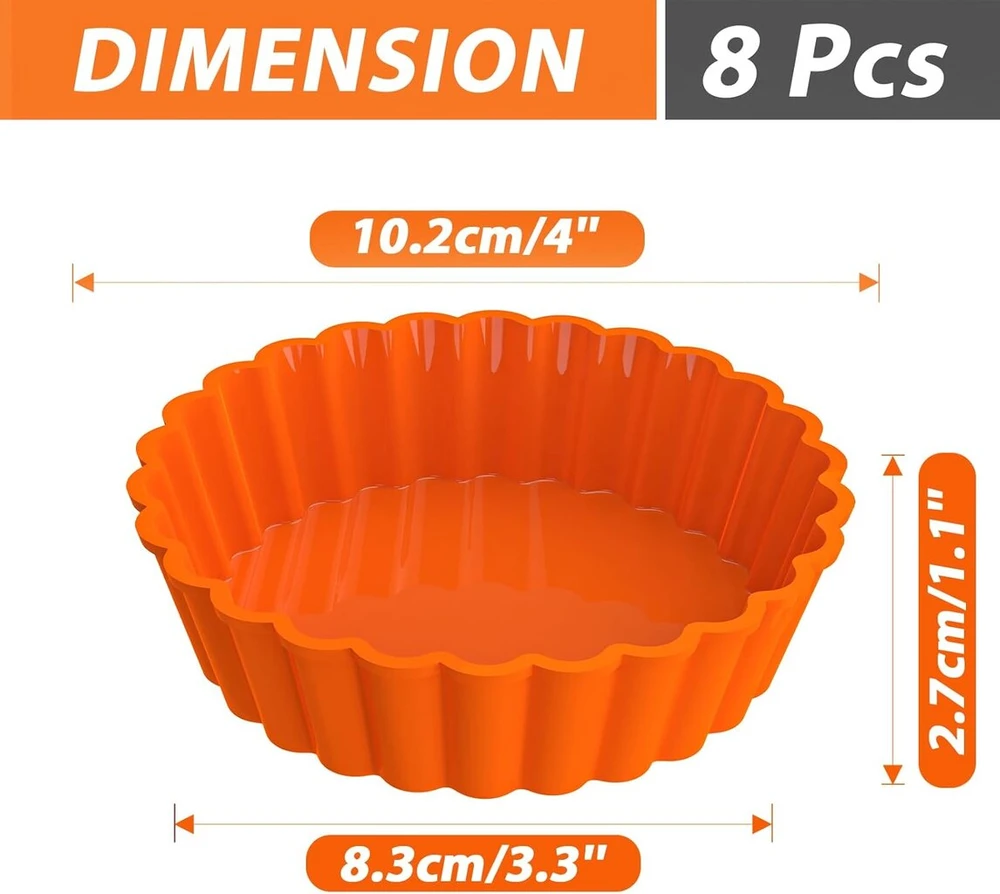 Webake silikoninės mini tartaletės formelės 8 vnt. 10 cm tartaletėms, kišo formelės, mažos apvalios tortų formelės tartaletėms, kišams, pyragams