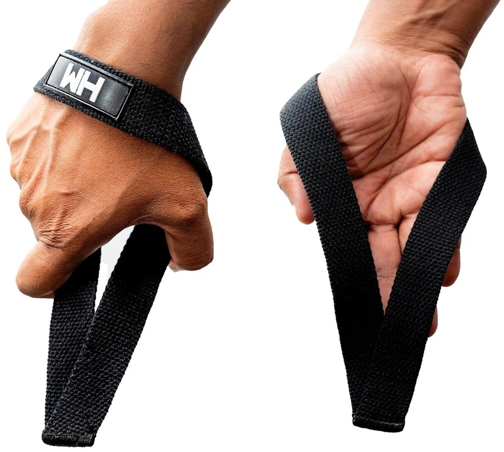 Weightlifting House riešo įtvarai olimpiniam sunkumų kilnojimui, fitneso sąnarių apvyniojimai snatch'ui, traukimams ir atkėlimams (juodi)