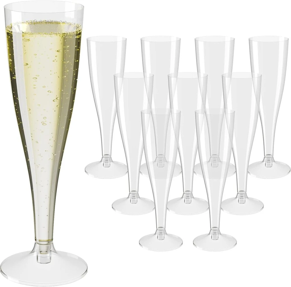 Wellgro plastikinių šampano taurių rinkinys, 100 ml, su kalibravimo linija, krištolo skaidrumo, be bpa, daugkartinio naudojimo, šampanui, prosecco, kiekis: 30 vienetų