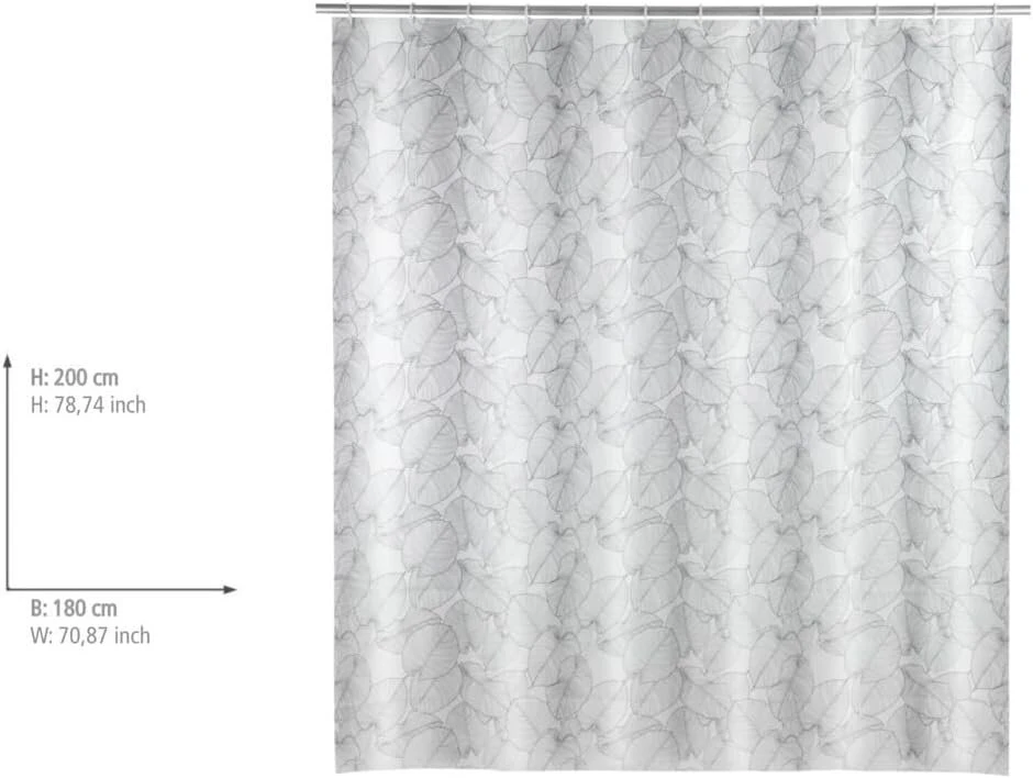 Wenko Samoa dušo užuolaida, pagaminta iš perdirbto Pe plastiko, vandeniui atspari, 180 x 200 cm, su 12 žiedų, juoda ir balta