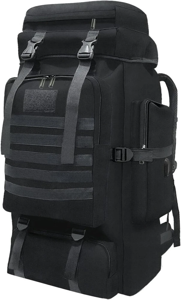Wesoke 80l žygio kuprinė, kelioninis molle ruksakas, kariniai taktiniai dienos ruksakai, pastorintas, reguliuojamas, vandeniui atsparus didelės talpos lauko ruksakas su usb jungtimi, juodas