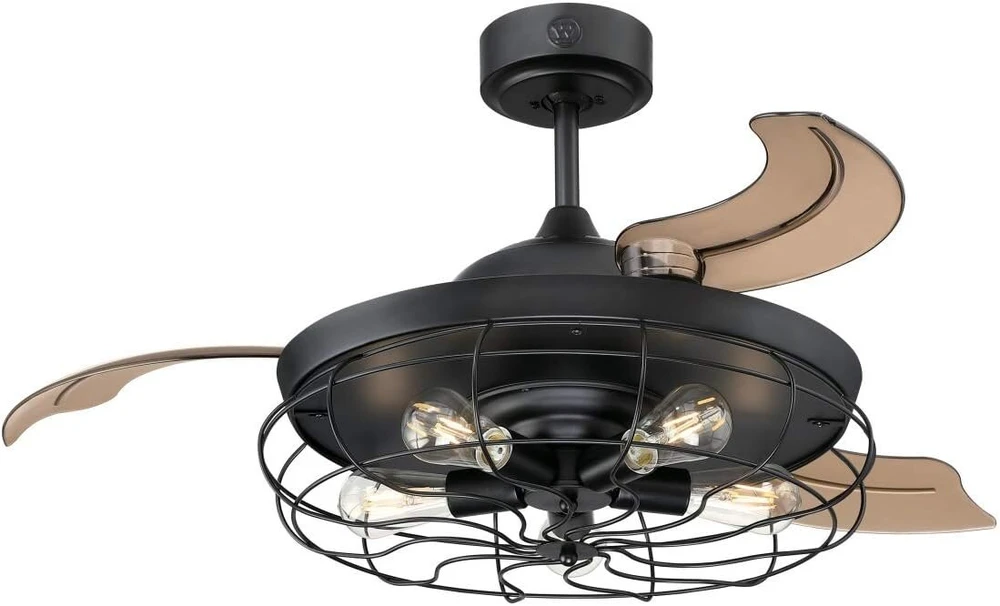 Westinghouse Lighting Dunlin 105cm led lubų ventiliatorius su apšvietimu ir nuotoliniu valdymu, matinis juodas, su gaubto gaubtu ir ištraukiamais sparnais