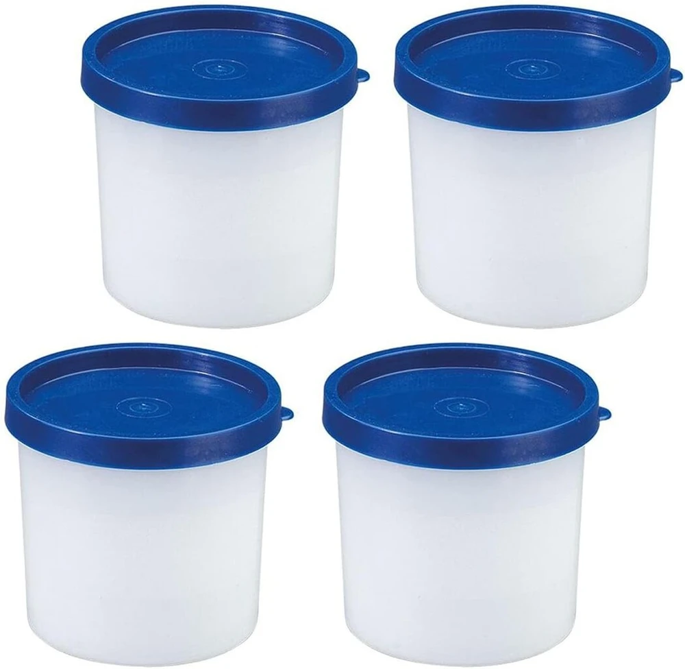 Westmark 4 prieskoninių žolelių / šaldymo indai su dangteliu, talpa 200 ml kiekvienas, sukraunami plastikiniai trio spalvos skaidrūs/mėlyni 25842270 prieskoninių žolelių stiklainiai 0,2 l