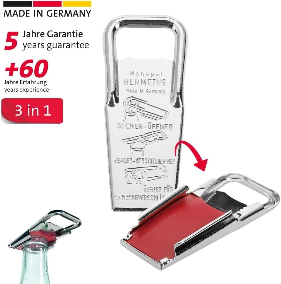 Westmark Hermetus 618322e3 2 x butelių atidarytuvas / butelių atidarytuvas / butelių atidarytuvas / kamštelių atidarytuvas 3-in-1 plienas / guma sidabrinis / raudonas