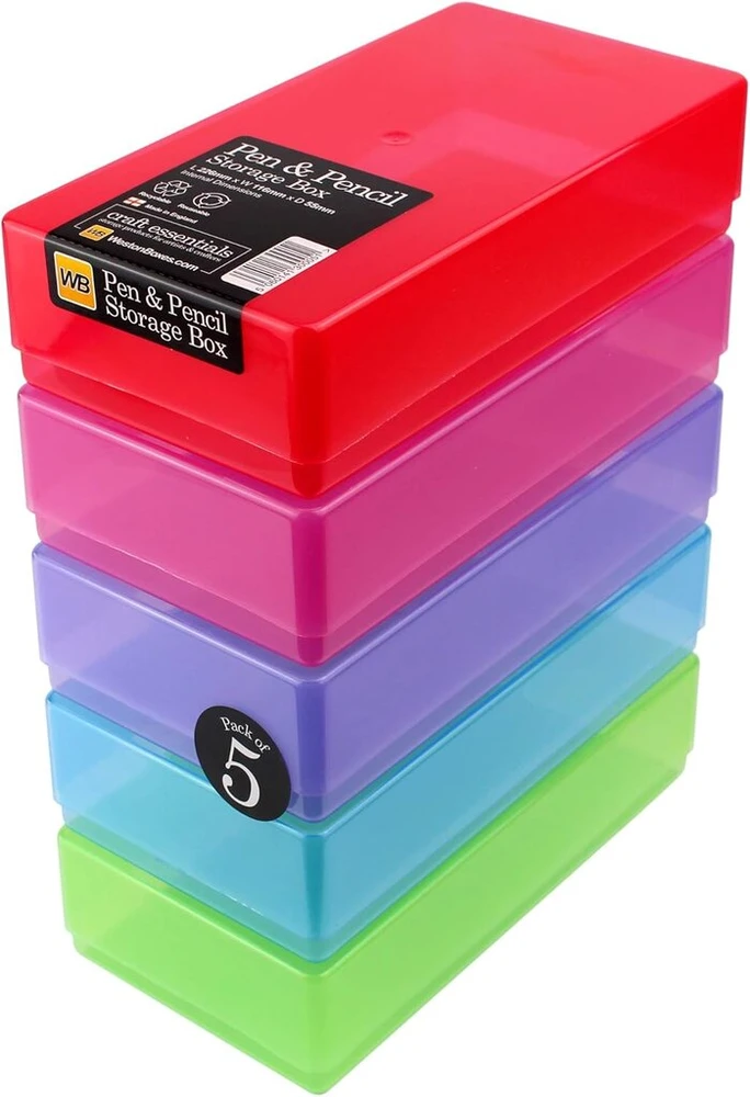 Westonboxes Essentials dėžutės raštinės reikmenims, rašikliams ir įrankiams - plastikinės dėžutės su dangteliais (mišrios spalvos/skaidrios, 5 vnt.)