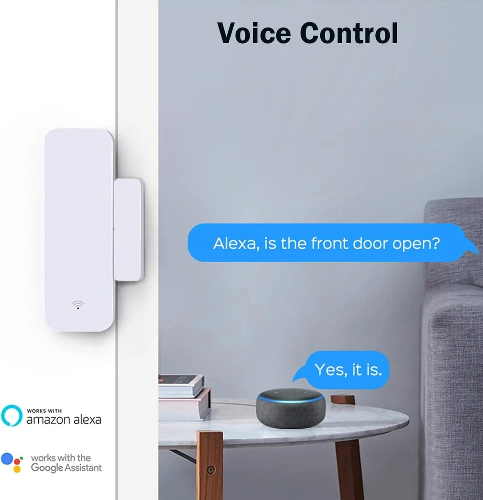 Wifi durų jutiklis langų detektorius: išmanusis langų kontaktinis jutiklis, belaidis magnetinis durų atidarymo detektorius su nemokamais pranešimais, suderinamas su Alexa Google Assistant (4 vnt.)