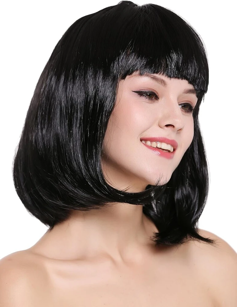 Wig Me Up - 0073-3-p103 perukas moterims, karnavalinis ilgas bob kirpimas iki pečių, tiesūs kirpčiukai, juodas