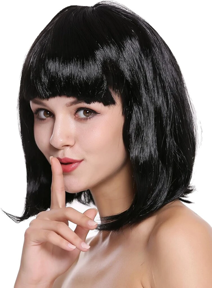 Wig Me Up - 0073-3-p103 perukas moterims, karnavalinis ilgas bob kirpimas iki pečių, tiesūs kirpčiukai, juodas