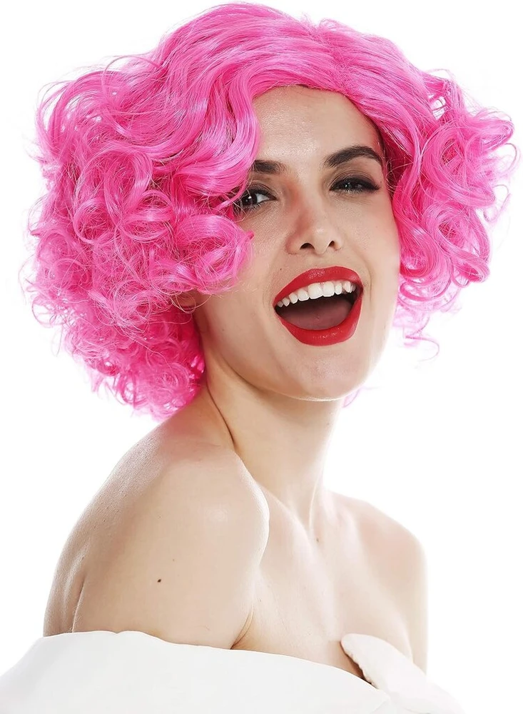 Wig Me Up - 1352-zac5b perukas moterims karnavalinis Helovino trumpas su sklastymu per vidurį garbanotas rožinis 20s 30s