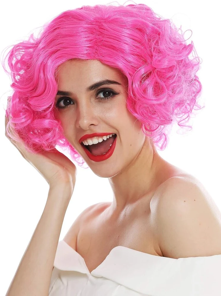 Wig Me Up - 1352-zac5b perukas moterims karnavalinis Helovino trumpas su sklastymu per vidurį garbanotas rožinis 20s 30s