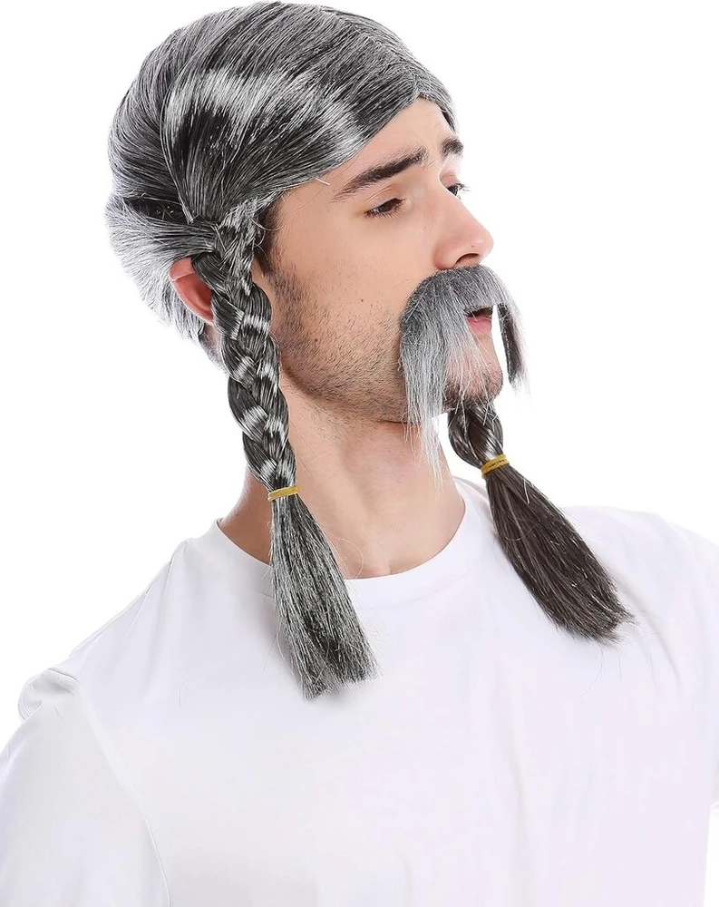 Wig Me Up - 91099-za63/za103 perukas ir barzda vyrams karnavalui Helovinui pilkas pintas kasytės galas germanas barbaras keltas