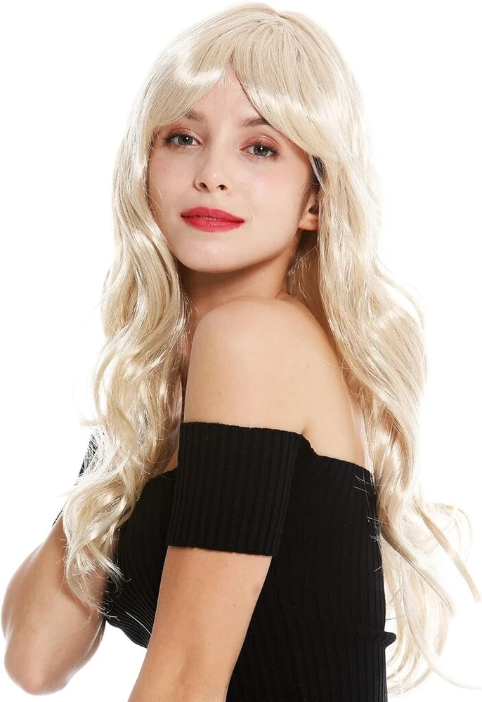 Wig Me Up - 91164-za87a/za82 moteriškas karnavalinis perukas, šviesių atspalvių, ilgas, banguotas, su kirpčiukais, sklastymas per vidurį, 60 cm