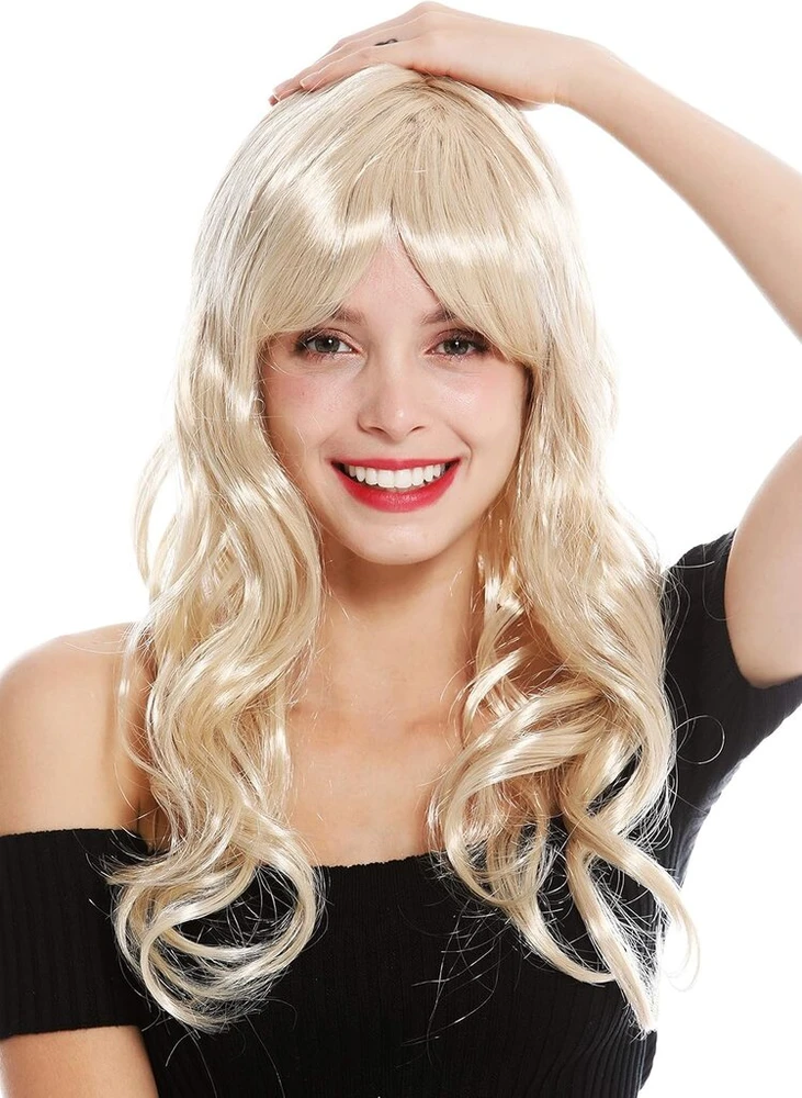 Wig Me Up - 91164-za87a/za82 moteriškas karnavalinis perukas, šviesių atspalvių, ilgas, banguotas, su kirpčiukais, sklastymas per vidurį, 60 cm