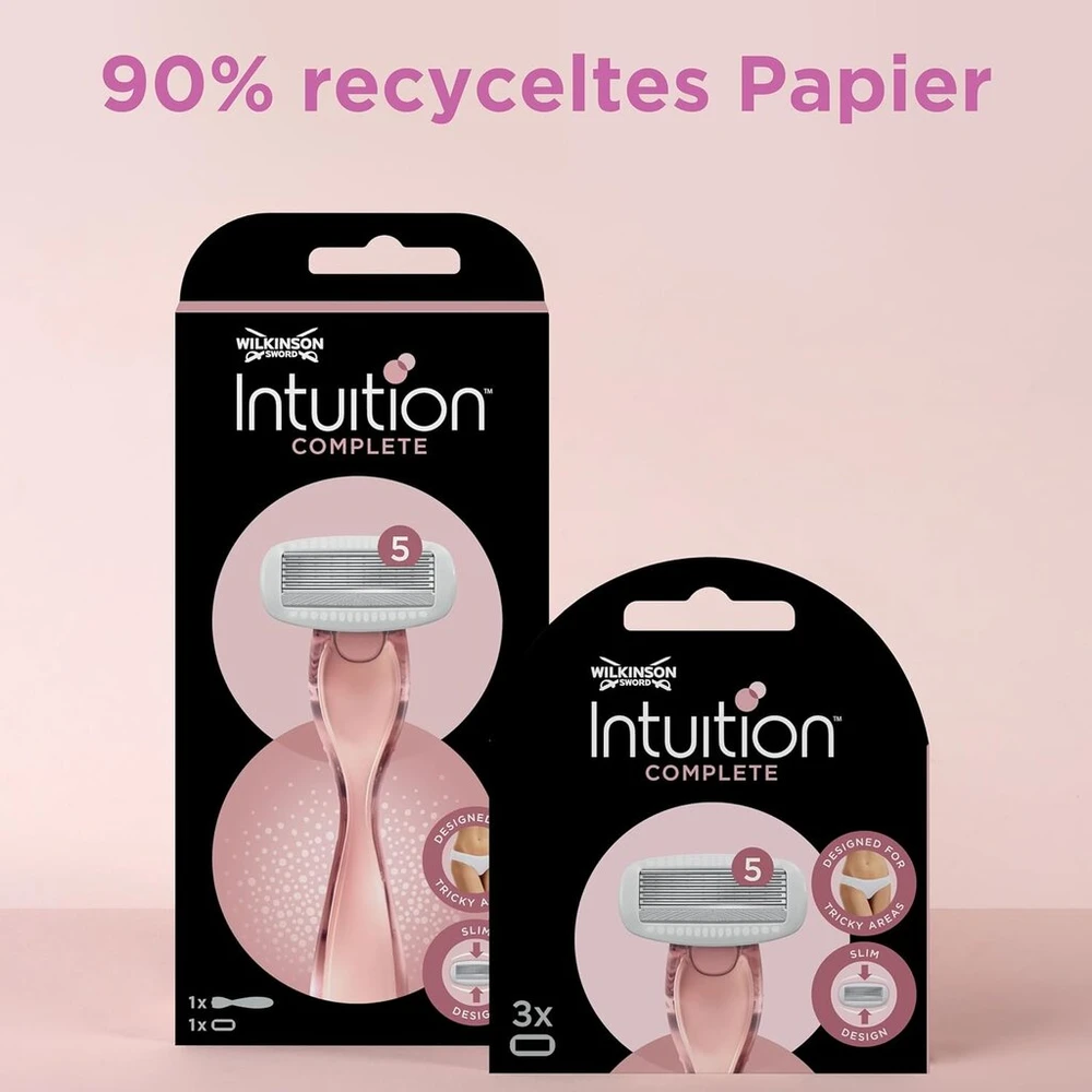 Wilkinson Sword - Intuition Complete skustuvas moterims, 4 keičiamos galvutės, odą saugantis gelis švelniam slydimui
