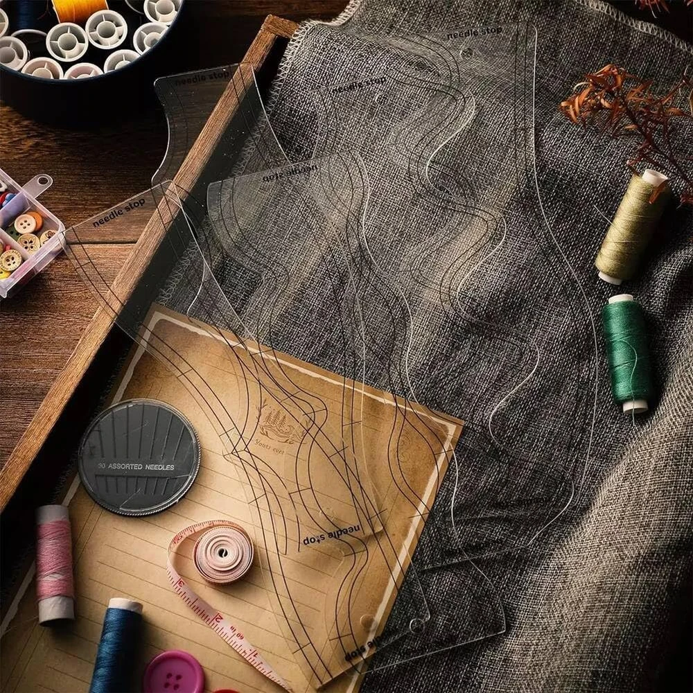 Willoghsa 5 dalių akrilinė banguota liniuotė, quilting šablonai, "pasidaryk pats" piešimo šablonas, siuvėjo liniuotė, minkšta patchwork liniuotė