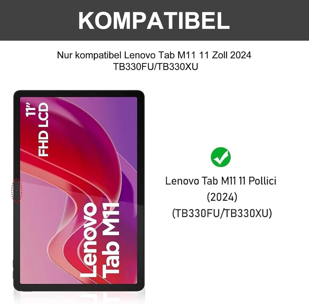 Winchking klaviatūros dėklas, skirtas Lenovo Tab M11 11 colių 2024 m. klaviatūrai, skirta Lenovo Tab M11 planšetiniam kompiuteriui, magnetinė nuimama klaviatūra su Qwertz išdėstymu (tamsiai žalias apšvietimas)