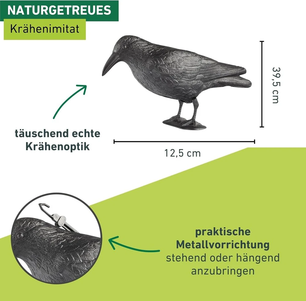 Windhager sodo figūrėlė varnas, balandžių atbaidymo priemonė ir baidyklė iš plastiko, kenkėjų kontrolė, apsauga nuo erzinančių paukščių, varna, balandžių baidyklė, 37 cm, 07117, juoda