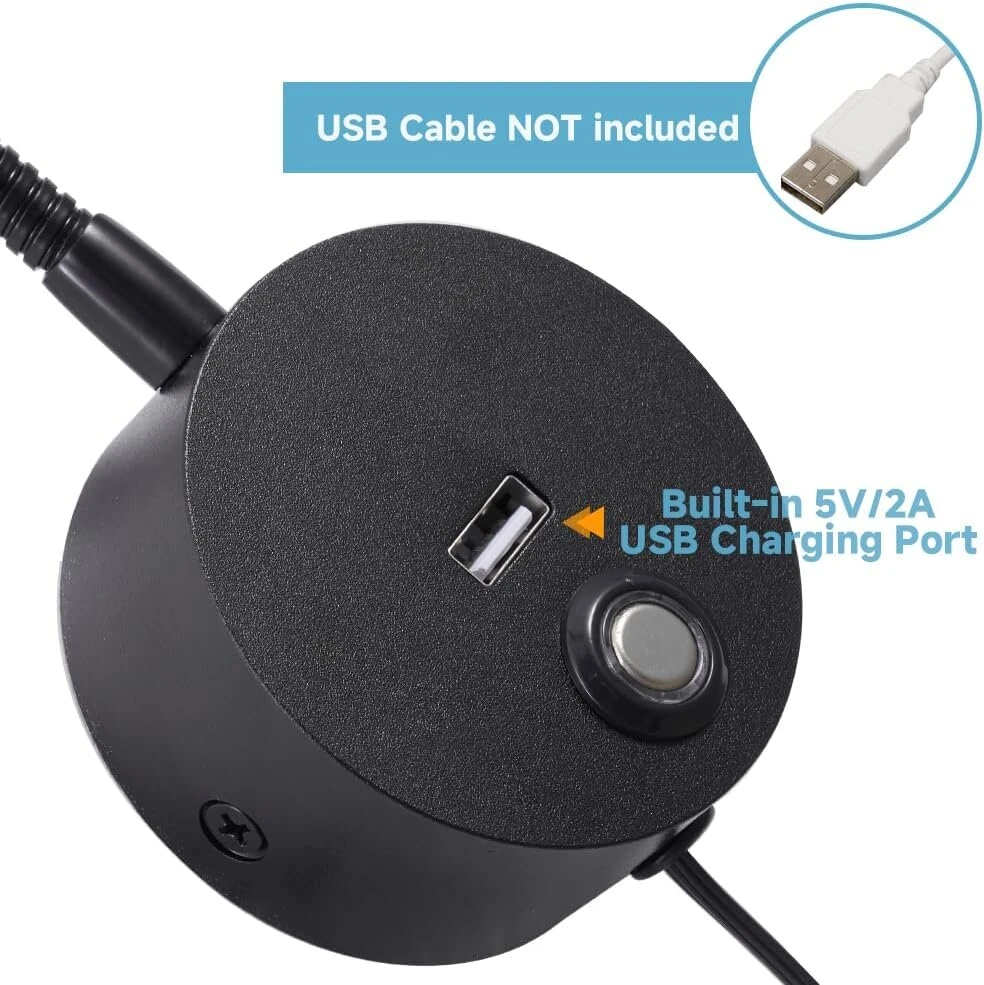 Wishomee pritemdoma skaitymo lempa, sieninis šviestuvas su usb įkrovimo prievadu, led įjungiamas sieninis montavimas, naktinio staliuko sieninis šviestuvas, lankstus sieninis šviestuvas, juoda apdaila