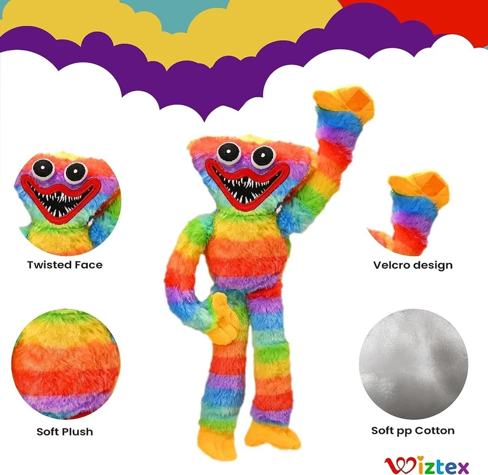 Wiztex Hacki Backi minkštas žaislas, 40 cm vaivorykštės spalvų minkštas ir juokingas pliušinis žaislas, dešrainio monstro siaubo pliušinis žaislas paaugliams ir žaidimų gerbėjams