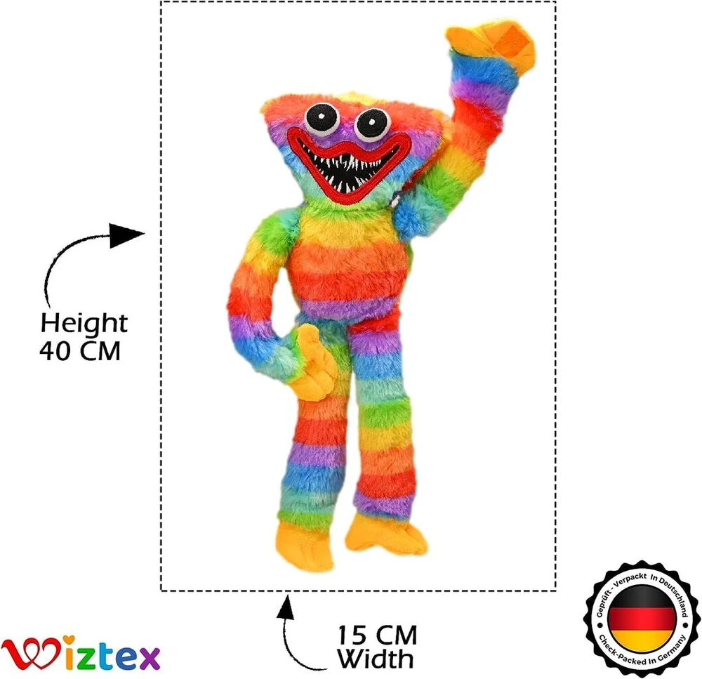 Wiztex Hacki Backi minkštas žaislas, 40 cm vaivorykštės spalvų minkštas ir juokingas pliušinis žaislas, dešrainio monstro siaubo pliušinis žaislas paaugliams ir žaidimų gerbėjams