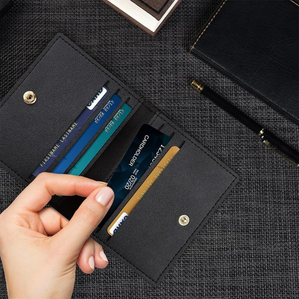 Wkrtdy kortelių dėklas su rfid apsauga 8 kortelėms, ec apsauginė plona piniginė kortelėms, kortelių dėklas piniginė juodos spalvos vyrams ir moterims - praktiškas, stilingas ir saugus, juodas