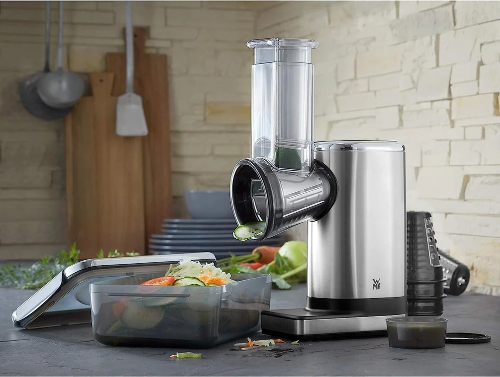 Wmf Küchenminis salotų gaminimo aparatas, salad-to-go, elektrinis daržovių pjaustytuvas, 5 įdėklai, įsk. salotų dėžutė, 150 w