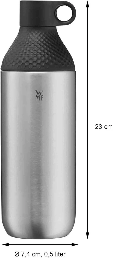 Wmf Waterkant Iso2go nerūdijančio plieno vandens butelis, 500 ml, butelis arbatai, termosas, izoliuotas butelis, tinkamas gazuotiems gėrimams, užsukamas dangtelis, nepralaidus
