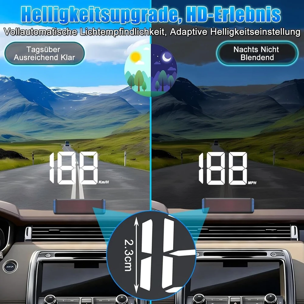 Wodhmiey Hud spidometro projektorius, priekinio stiklo projektoriaus spidometras Hud su Gps + Beidou, automatinis ryškumo reguliavimas, 10 Hz atnaujinimo dažnis, aiškus ekranas (baltas Km/h)