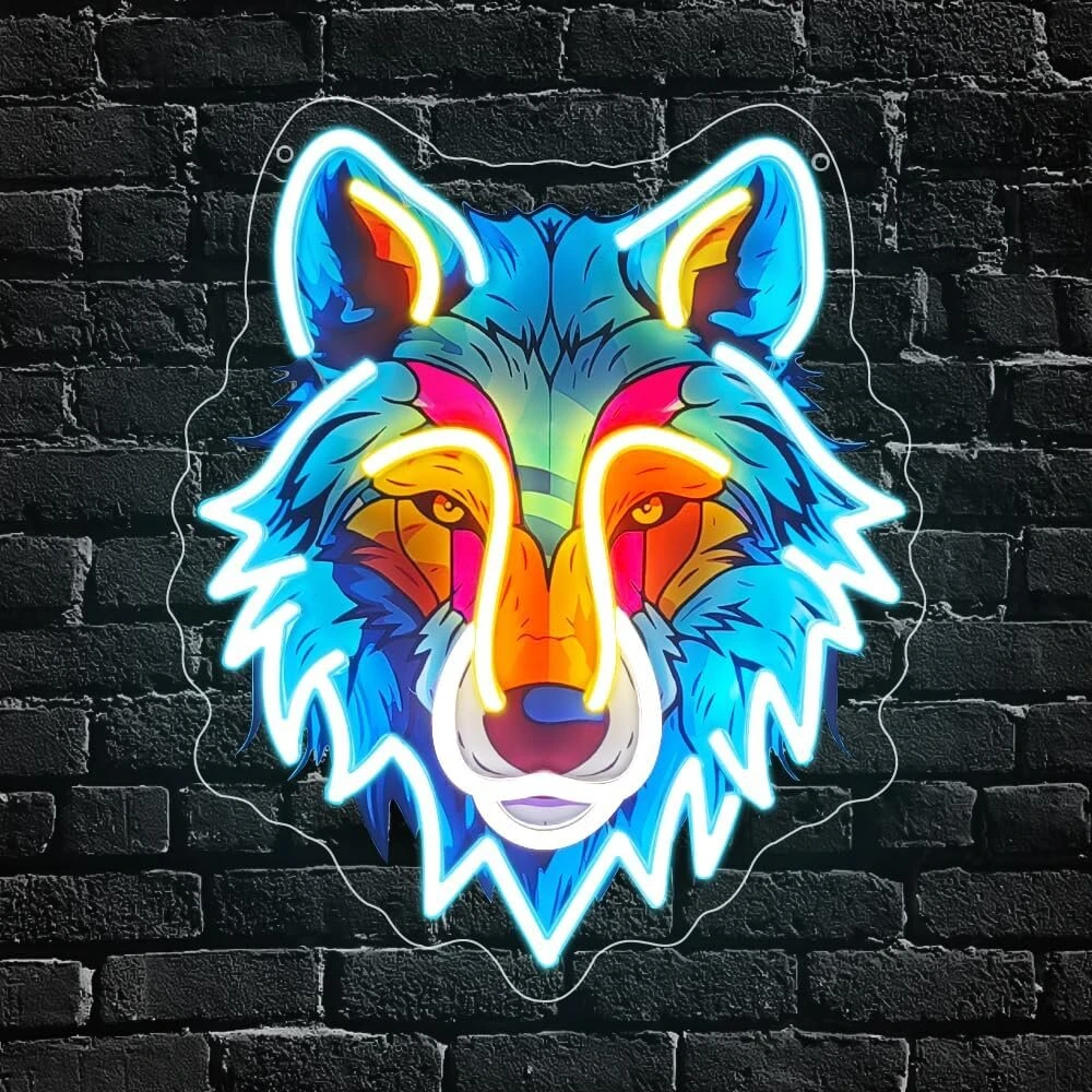 Wolfkopf neoninis ženklas sienų dekoravimui, usb maitinamas pritemdomas led vilko neoninis ženklas fonui, gyvūnų sienų meno dovana namų barui, vyro urvui, unikaliai miegamojo vakarėliui (35 x 30 cm)