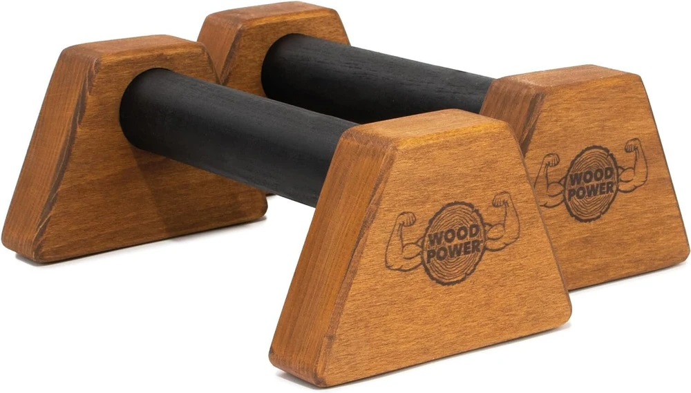 Woodpower® Powerbars medinės paraletės atsispaudimams, atsispaudimų rankenos medinės, stovėjimui ant rankų, jogai ir kalistenikai, neslystančios, skirtos naudoti patalpose ir lauke, tausojančios sąnarius, kūno svorio treniruotėms
