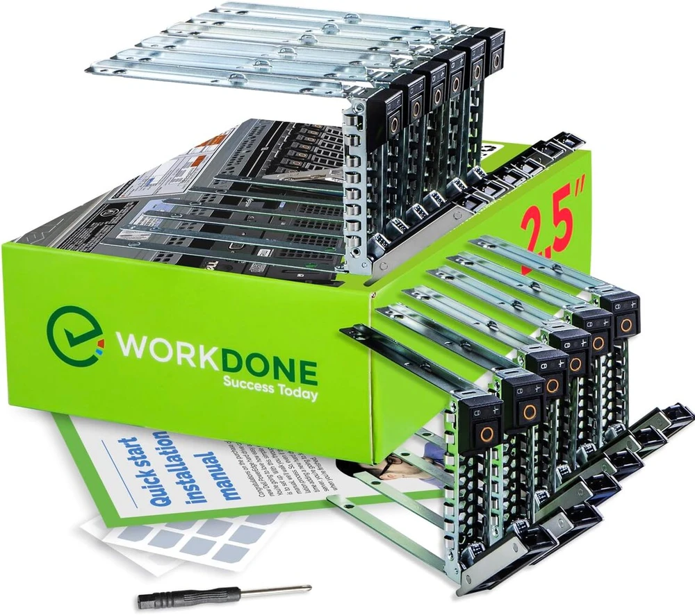 Workdone 12 vnt. - 2.5" disko dėklas - suderinamas su Dell Poweredge 14th Gen serveriais R440 R640 R740 R740xd R840 R940 R6415 - Dxd9h - lipdukas - instaliavimo vadovas