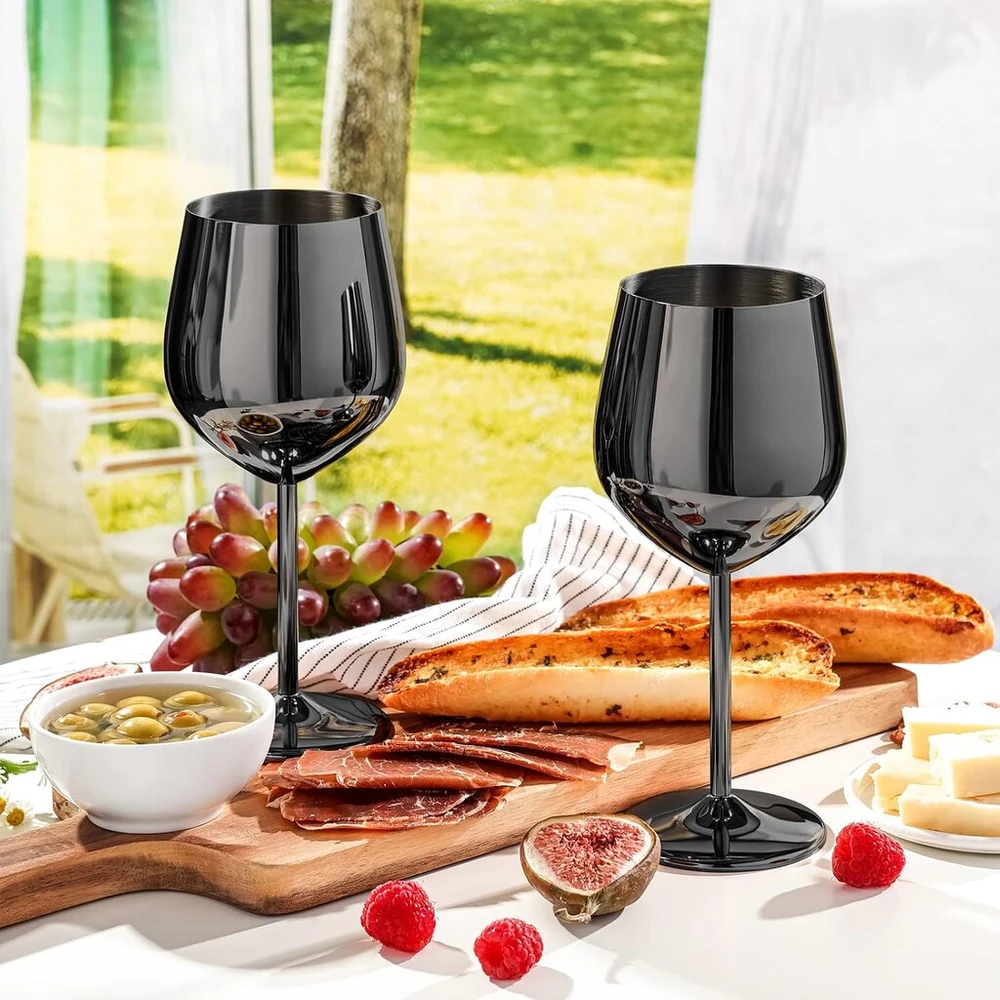Wotor juodos vyno taurės, 4 vnt., 540 ml nerūdijančio plieno vyno taurės, tvirtos ir nedūžtančios taurės