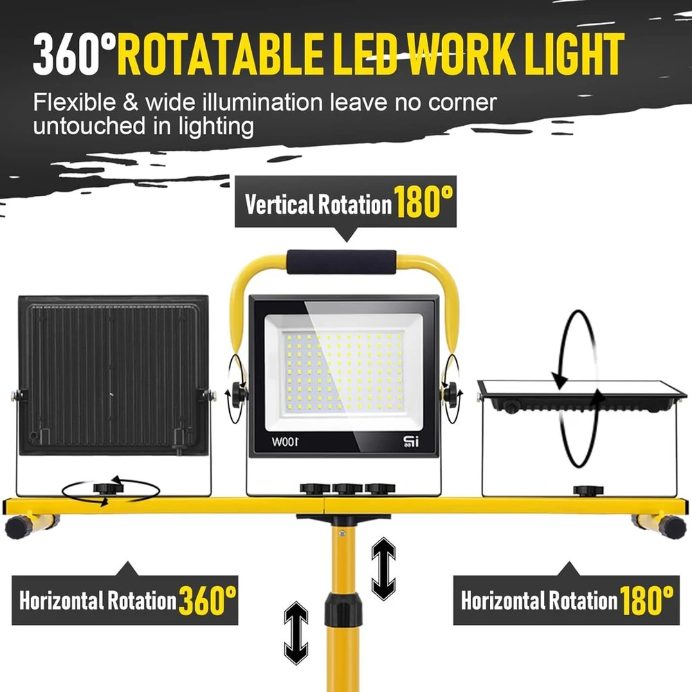 Wowspeed led statybinis prožektorius su trikoju, 300 w, 30 000 lm, 6500 k darbo lemputė, ip66 atsparus vandeniui, reguliuojama kryptis, garažui ir statybų aikštelei