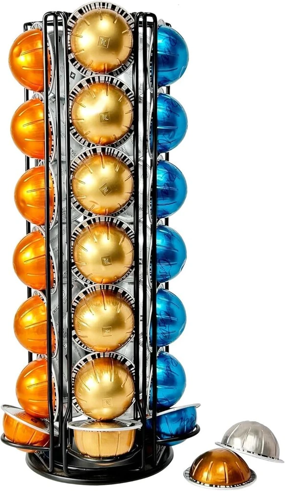 Wrobic kapsulių laikiklis, skirtas nespresso vertuo kapsulėms, kavos kapsulių stovas, besisukantis dėklas, talpinantis nespresso vertuoline kapsules (35 kapsulės), juodas